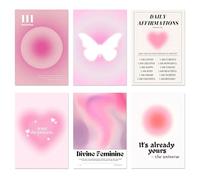 GDFHBD 6 Pieces Pink Art Aesthetic Poster, Exquisite Letter Canvas Painting, Dreamy Romance, Girly Wall Decoration, Suitable For Bedroom, Living Room Office.