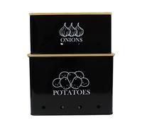 Gdfjiy Potato Onion Kitchen Storage Canisters,Storage Bin For Kitchen 2 Pack Set,potatoe, Potato Storage Box，storage And Long Shelf Life With Aerating Tin Storage Holes-Black