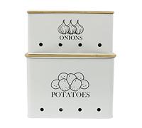 Gdfjiy Potato Onion Kitchen Storage Canisters,Storage Bin For Kitchen 2 Pack Set,potatoe, Potato Storage Box,storage And Long Shelf Life With Aerating Tin Storage Holes-white