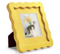 Gdfmsc 6x6 Yellow Picture Frame with Mat for 4x4, Curved Wavy Edge Deco Wooden Real Glass, Vertical or Horizontal Display Photo Gallery Wall & Tabletop Frame