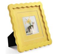 Gdfmsc 8x8 Yellow Picture Frame with Mat for 6x6/4x4, Curved Wavy Edge Deco Wooden Real Glass, Vertical or Horizontal Display Photo Gallery Wall & Tabletop Frame