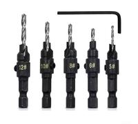 Gdfnmogo 10 Pcs HSS Countersink Drill Bit Set with 1/4 Hex Shank for Wood, Plastic, PVC - 82° Angle for #5#6#8#10#12 Screws, Includes Hex Wrench