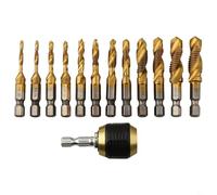 Gdfnmogo 12-Piece for HSS 4341 Metric Tap Drill Bit Set with 1/4 Inch Hex Shank Quick Change Adapter Converter, Coated Spiral Flute Taps M3-M10 for Cordless