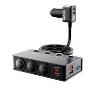 Gdfnmogo 180W 9-in-1 Car Charger for 12V 24V Vehicles with 3 USB Ports, Type-C PD 3.0 & QC 3.0 Fast Charging Power Splitter Adapter, Digital Vol