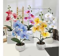 Gdfnmogo 3D Printed Phalaenopsis Orchid Artificial Flower Potted Plant for Home and Office Decor Simulation Floral Arrangement(YELLOW)