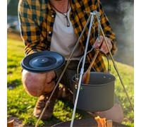 Gdfnmogo 4L Hard Anodized Aluminum Camping Cooking Pot for Outdoor Adventures, Lightweight Non-Stick Hanging Soup Pot with Fast Heating, (Orange lid)