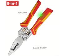 Gdfnmogo 8-in-1 Insulated Wire Stripper Tool with 1000V Voltage Tester Crimper Cutter Bolt Shearer Screwdriver and Cable Looper, 10-24 AWG Electrical Pliers(Red and Yellow)