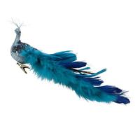 Gdfnmogo Artificial Blue Peacock Feathered Christmas Tree Ornament with Glitter Accents and Metal Clip for Home Holiday Decorations