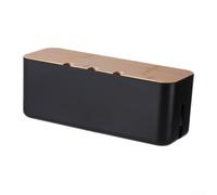 Gdfnmogo Cable Management Box with Wooden Lid, Wire Storage Organizer, Heat-Resistant ABS Plastic Junction Box for Power Strips, Chargers, USB Hubs(black)