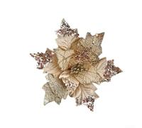 Gdfnmogo Christmas Poinsettia Glitter Flower Hanging Ornament, Cloth And Plastic, 20Cm Size, Gold Silver Red, Festive Tree And Party Decoration(Cham-pagne)