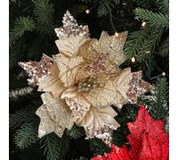 Gdfnmogo Christmas Poinsettia Glitter Flower Hanging Ornament for Xmas Tree Party Home Decor, 20cm Sequin Flannel Simulation Flowers in Gold Silver(CHAMPAGNE)