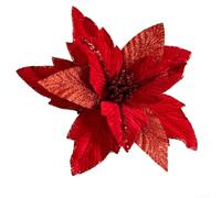 Gdfnmogo Christmas Poinsettia Glitter Flower Ornament, Cloth And Plastic, 27Cm, Red White, Festive Tree, Wreath, Home, Party, Wedding Decor(red)