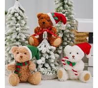 Gdfnmogo Christmas Teddy-Bear Ornaments Set Of 3 - Festive Plush Bears With Santa Hats & Scarves For Holiday Tree Decor, Mantel Display Or Giving