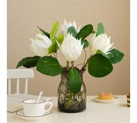 Gdfnmogo DIY Artificial Protea Cynaroides Flower Bouquet with Silk Cloth and Plastic Stem for Wedding Table Decor and Home Garden Arrangement(WHITE)
