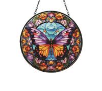 Gdfnmogo Exquisite Acrylic Stained Glass Hanging Wall Art Decor with HD Painting and Metal Chain for Home & Garden Decoration, 15cm Sun Cat(BUTTERFLY)