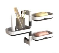 Gdfnmogo Folding Towel Rack, Rotary Wall Mount Soap Box, Punch- Installation, Multi-Layer Plastic Storage Tray for Bathroom Organization, Guarante(TWO-LAYERS)