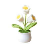 Gdfnmogo Handmade Lily of the Valley Crochet Simulated Plant Bonsai Potted Home Décor for Living Room Bedroom Office with Wool Material(WHITE)