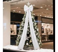 Gdfnmogo Large Velvet Christmas Tree Bow Decoration 40x200cm for Holiday Decor, Festive Plush Pendant with Hanging Cord for Garland and Centerpiece(WHITE)