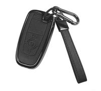 Gdfnmogo Leather Car Key Cover Case for Focus 4 3 Explorer Fusion For Ranger F150 F250 F350 For Edge For Ecosport 3 Button Remote Keyless Entry(BLACK+GREY)