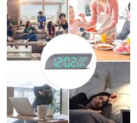 Gdfnmogo LED Digital Desk Clock with Mirror Display, Backlit/Temp/Humidity, Auto-Dimming Brightness, USB or AAA Battery Powered, Modern ABS De(WHITE+GREEN)