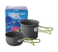 Gdfnmogo Lightweight Camping Cookware Set, Non-Stick Backpacking Pot and Pan with Foldable Handle for Outdoor Hiking(Green handle)