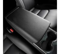 Gdfnmogo Model 3 and Model Y Console Armrest Box Protective Cover - Premium Leather Interior Trim with Carbon Fiber/Black/White Options, Secret Storage Design(BLACK)