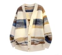 Gdfnmogo Oversize Men Stripe Cardigan V-Neck Knit Jacket | Oversize , soft polyester fabric, spring winter season, black apricot colors, office dating