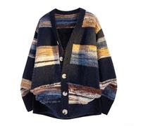 Gdfnmogo Oversize Men Stripe Cardigan V-Neck Knit Jacket | Oversize , soft polyester fabric, spring winter season, black apricot colors, office dating