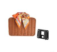 Gdfnmogo Rattan Basket Front Mount, PP Simulated Wicker With Bracket, Retro Style For Folding Bikes Commuting Shopping Brown