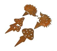 Gdfnmogo Rusty Garden Ornaments 4PCS Hedgehog Mushroom Decorative Stakes Metal Flower Pot Decoration for Home Outdoor Yard Autumn Decor 16cm Height