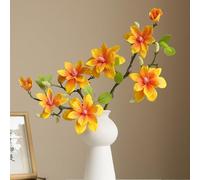 Gdfnmogo Silk Fabric Artificial Magnolia Flowers for Home Decor and Garden Landscaping with 40cm Flexible Wire Stems in Gradient Purple and Or(ORANGE)
