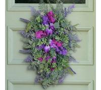 Gdfnmogo Spring Purple Tulip Wreath with Lilac Hydrangea and Green Leaves Artificial Flower Door Hanging Decoration for Home Garden Front Door, 45x