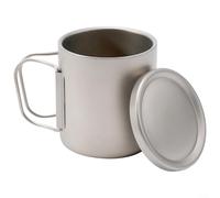 Gdfnmogo Titanium Double Wall Camping Mug with Lid, Insulated Outdoor Water Cup for Coffee or Tea, Lightweight Tableware for Hiking, Backpacking, Picnic, Travel(450ml With handles)