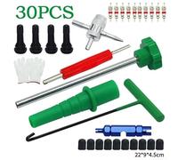 Gdfnmogo Valve Stem Installation Kit for Automotive Tire Repair - Copper T-Hook Valve Core Puller, Manual Tire Changer Tool Set with 13-Piece Multi-Function Dent &(30PCS)