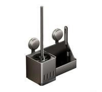 Gdfnmogo Wall Mounted Toilet Brush Holder With Storage Rack, Suction Cup Installation For Bathroom Organization, Grey, Carbon Steel + ABS(B)