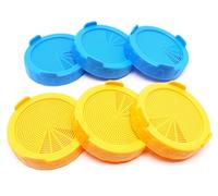GDFYMI 6Pcak Sprouting Lids for Mason Jars, 86mm Wide Mouth Plastic Canning Jar Mason Jar Pour Spout Lid for Bean Sprouts, Alfalfa, Salad Sprouts Grow - 3 Yellow & 3 Blue