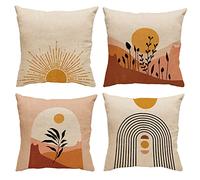 GDHBLING Terracotta Bohemian Pillow Covers 18x18 Set of 4, Geometric Abstract Decorative Throw Pillows for Couch & Bed, Modern Mid Century Sun Sunset Sunrise Theme Indoor & Outdoor Decor