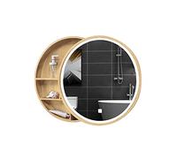 GDHKDDFL LED bathroom mirror, LED mirror cabinet with touch switch,round wooden wall modern decorative 3-layer shelves,cosmetic bathroom(50cm)