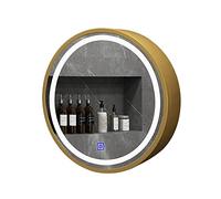 GDHKDDFL LED bathroom mirror, Round LED Mirror Cabinet with Touch Control,3 Light Colors 3000K/4500K/6000K,Wooden Wall for Bathroom,2 Tier,Gold-50cm/19(Gold,50cm/19in)