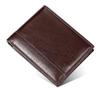 GDHKDDFL Retro-Style Wallets, Oil Waxed Leather Muti-Functional with Blocking Men's Wallets, 1 Transparent Photo Window,2 Large Note Room(Bruin)