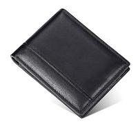 GDHKDDFL Retro-Style Wallets, Oil Waxed Leather Muti-Functional with Blocking Men's Wallets, 1 Transparent Photo Window,2 Large Note Room(Black)