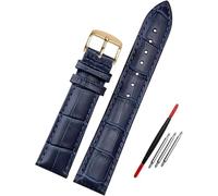 GDHKDDFL Unisex watch straps, Blue Leather Watch Bracelet 12mm - 23mm Band Replacement Wristband Accessories(Dark Blue Gold,21mm)