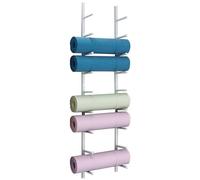 GDHKDDFL Yoga Mat Storage 9-Tier Wall Mount Organizer Shelf - Metal Towel and Foam Roller Display Stand for Multi-Purpose Use Ideal for Yoga Studios(White,9)