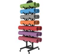 GDHKDDFL Yoga Mat Storage Floor Stand Exercise Mat Holders, Free Standing Yoga & Foam Roller Storage Rack, Holds 14 Mats, Home Gym Organizer(Black,With Wheels)
