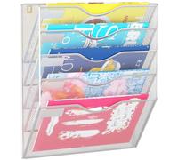 GDINDINFAN 5 Pockets Hanging Wall File Organizer Mail Holder, Wall Mounted Paper Document Folder Holder, Clipboard Storage Organization Magazine Rack, Silver
