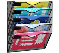 GDINDINFAN 5 Pockets Mesh Hanging Wall File Holder Organizer Wall Mounted Paper Magazine Rack, Black
