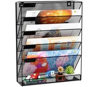 GDINDINFAN Wall File Organizer Holder Mesh Hanging Paper Document Holder,Vertical 5 Pocket Tier for Office Home, Black
