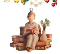 Gdiojnfg Book Christmas Ornament,2D Keepsake Decor Girl Reading,Book Reading Christmas Ornaments - for Women Friendship Family Friend Friends Home Bookshelf Library