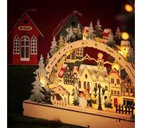 Gdiojnfg Christmas Village House Decoration, Light Up LED Christmas Villages, Christmas Scene Village Houses, Wooden Christmas House Table Decor