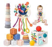 Gdiojnfg Colorful Sensory Toy Set,Teething Early Educational Toys Set | Teether Blocks Preschool Activities Motor Skills Training Cube Teething Stacker Cups Toddler Sensory Toy for Kids Birthday